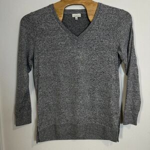 Lucky Brand Sweater Womens Size Large Gray V-Neck Side Slit Long Sleeve Pullover